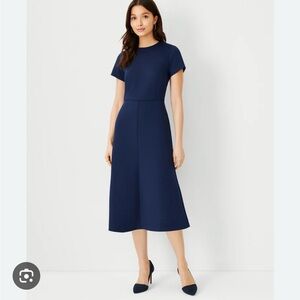 Ann Taylor | Midi Flare Dress In Double Knit | Pure Sapphire